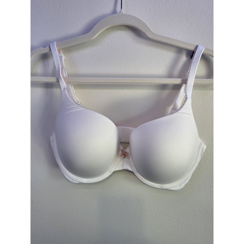 Victoria's Secret 34DD White W/ Pink Bow Lightly Lined Full Coverage Bra NWT